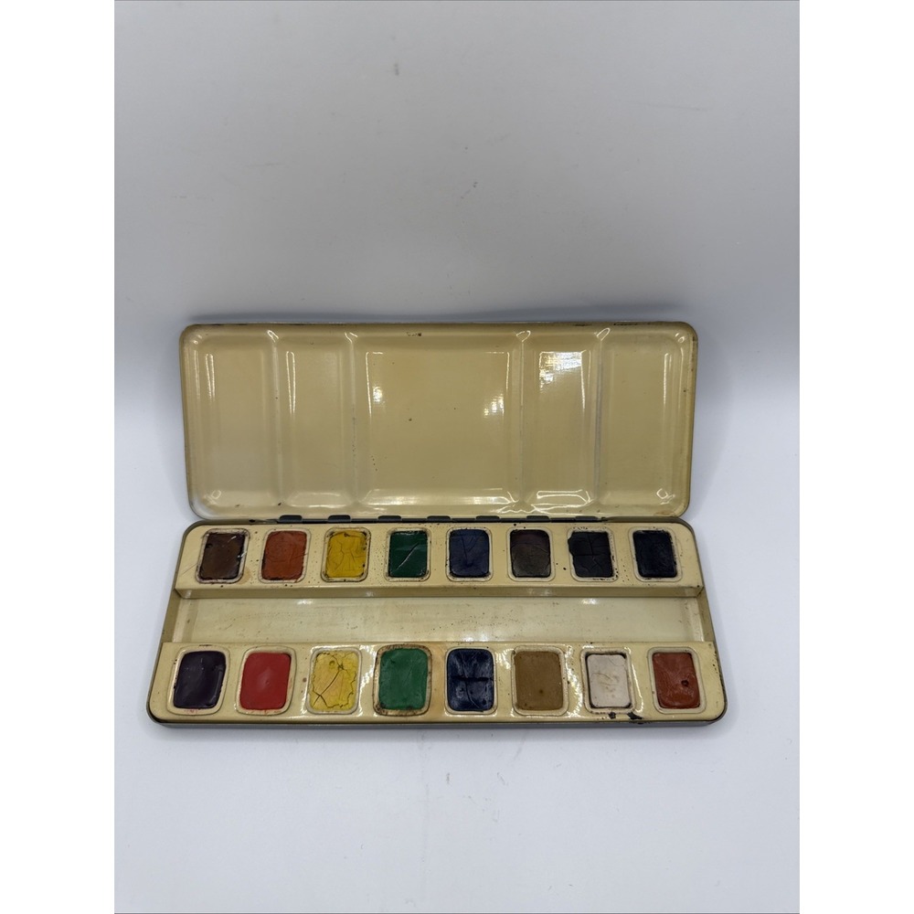 Vintage F Weber Watercolor Paint Set 16 Colors Metal Palette Tin